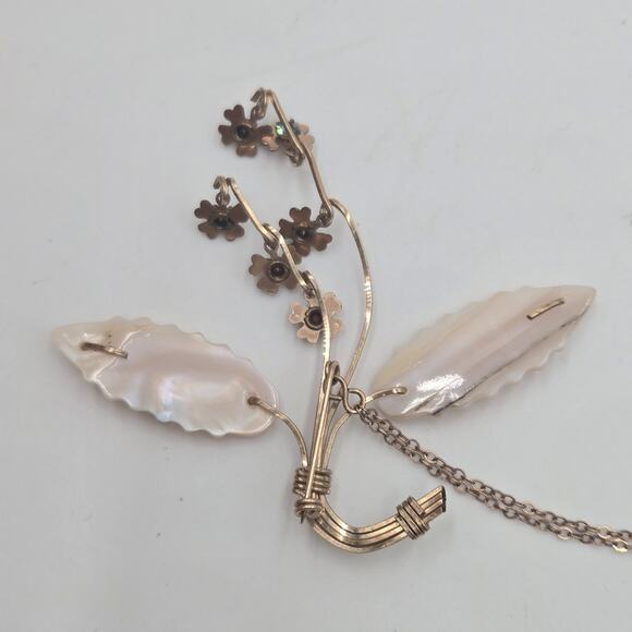 Victorian Antique Chain Brooch Gold Filled Moon Flowers Blue Topaz Glass Unique - Picture 5 of 8